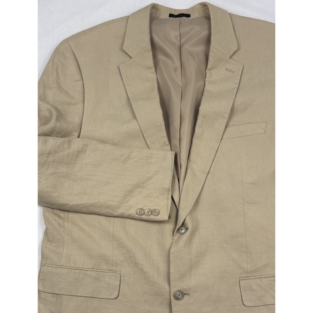 Andrew Fezza 100% Linen Sport Coat 44L Beige Double Vented ResortWear